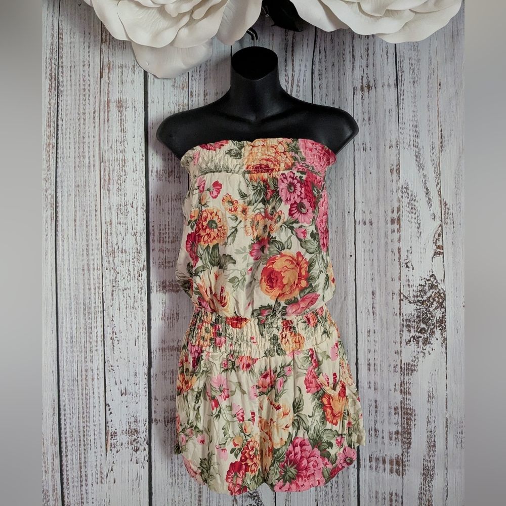 Chesley Strapless Romper With Pockets & Vintage Floral Print